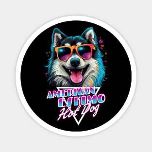 Retro Wave Black American Eskimo Hot Dog Shirt Magnet